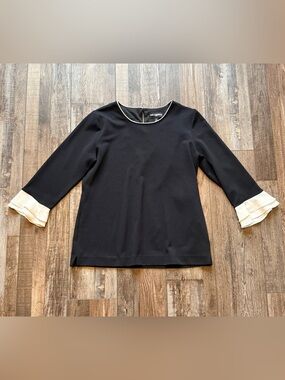 Karl Lagerfeld Black Long Sleeve Top with Cream Trim